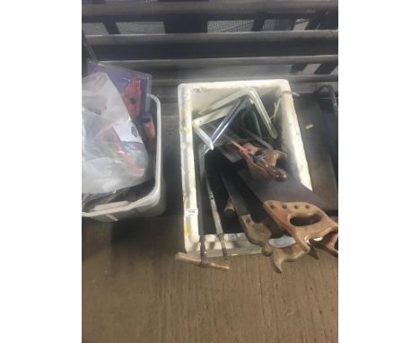 A box of various tools; and a cantilever tool box and contents