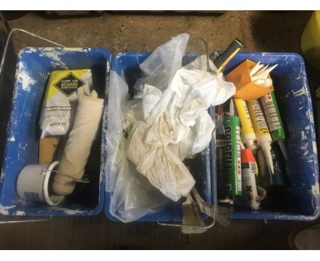 Four boxes of various decorator's tools, fillings etc.