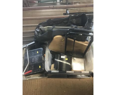 A quantity of decorator's trays; together with a box and a bag of various tools etc.