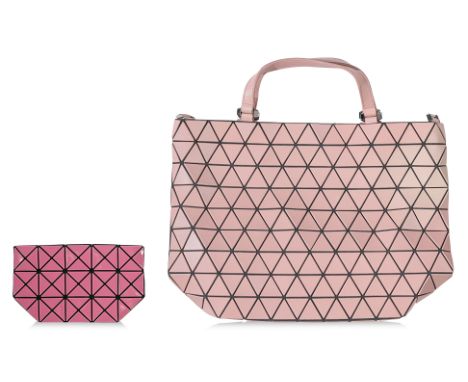 A BAO BAO ISSEY MIYAKE CRYSTAL MATTE BAG AND PRISM POUCH IN PINK
The larger accompanied with a removable strap, style number 