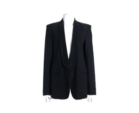 A CELINE BLACK SUIT JACKET BY PHOEBE PHILO
Featuring narrow shawl lapels and flap pockets
Size 36
Condition: For a condition 