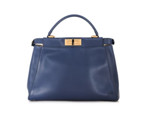 A FENDI BLUE PEEKABOO BAG Features a twist lock closure to both sides, top handle and adjustable/detachable shoulder strap, i