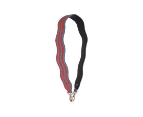 A FENDI LEATHER STRIPE BAG STRAP
Featuring a wave-like design, red and blue striped accents, silver-tone hardware, and lobste