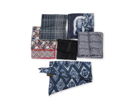 A GROUP OF SEVEN LOUIS VUITTON HANDKERCHIEFS
Including two mixed prints square handkerchief, a Louis Vuitton stamps handkerch