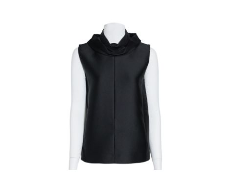 A CELINE BLACK SLEEVLESS TOP BY PHOEBE PHILO
Featuring a cowl neckline, structured fabric with a back zipper closure
Size 34
