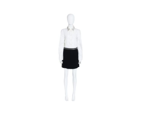 A PRADA EMBELLISHED SHIRT AND SKIRT SET
Including a white collared shirt featuring a button-down front closure, with beaded e