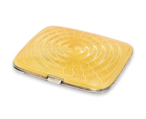 AN ART DECO YELLOW GUILLOCHE ENAMEL CIGARETTE CASE
Contiental Europe, circa 1930, probably silver, apparently unmarked, decor