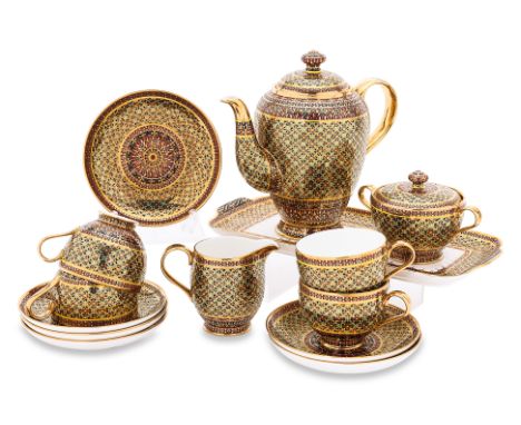 A THAI BENJARONG PORCELAIN TEA SERVICE
Thailand, by Pipatana Benjarong, porcelain painted in enamels over 18k gold, includes 