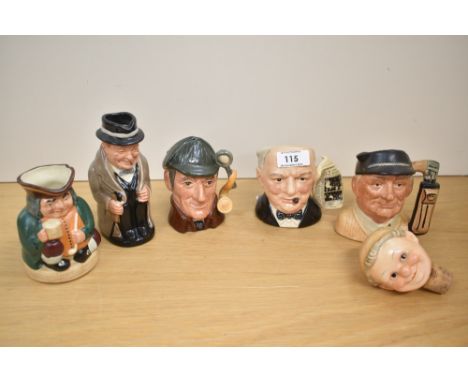 A 1950's ceramic Goebel Hummel bottle stopper depicting a monk, sold together with a selection of vintage miniature Toby jugs