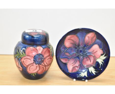 A vintage Moorcroft Avemore pattern ginger jar tube-lined with flowers, 11cm, sold alongside a Moorcroft pin dish tube lined 