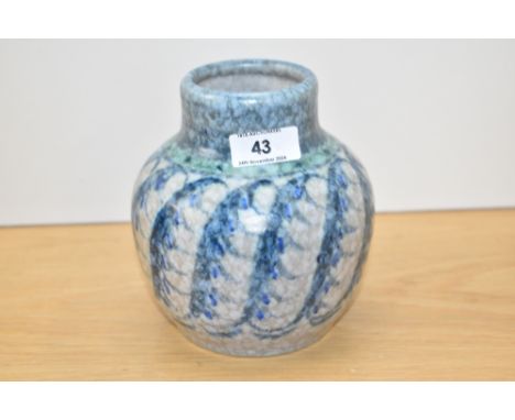 A Pilkington Royal Lancastrian Lapis ware vase, underneath impressed with makers mark E.T.R, pattern No.3185, 14cm
Condition 