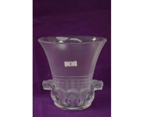 A rare Lalique smoked glass Aztec pattern vase, of flared form with four horizontal bands over a stylised serpent, engraved L