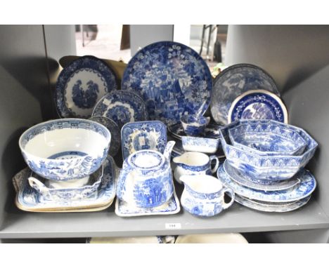 A large collection of blue and white pottery, to include Cauldon, Willow Wedgwood, Copeland Spode, ect largest 32cm, approx. 