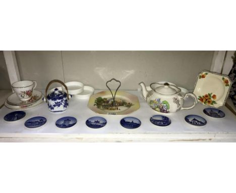 8 small Royal Copenhagen plates, a teapot, jam pot &amp; tea ware etc.