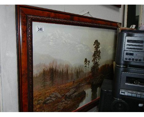 A large framed and glazed woodland print.