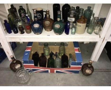 A quantity of vintage glass bottles &amp; Spode decanters etc.