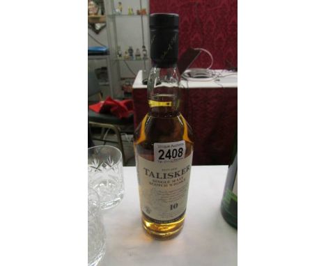 A Bottle of Talisker 10 year single malt Scotch whisky.