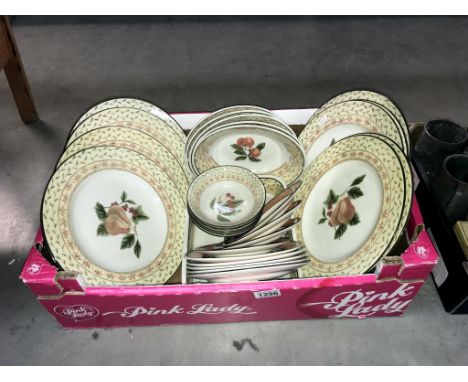 A quantity of Johnson Bros fruit sampler tea/dinnerware (20+ pieces) and 9 Spode Lombardy plates