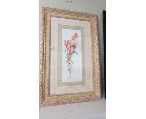 A framed and glazed print of tulips signed Rosalind Outhewaite.
