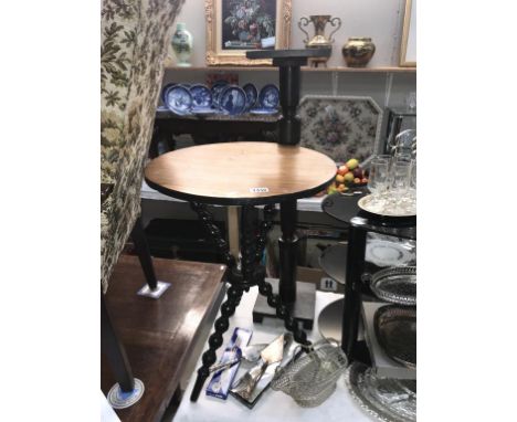 A Gypsy bobbin table (height 66cm, diameter 49cm) and a torchiere height 93cm