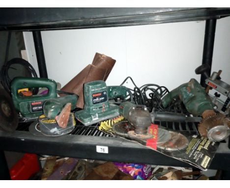 A mixed lot of working Bosch 'PS' range of power tools including Jigsaw, sanders, angle grinder, hammer drill etc.,