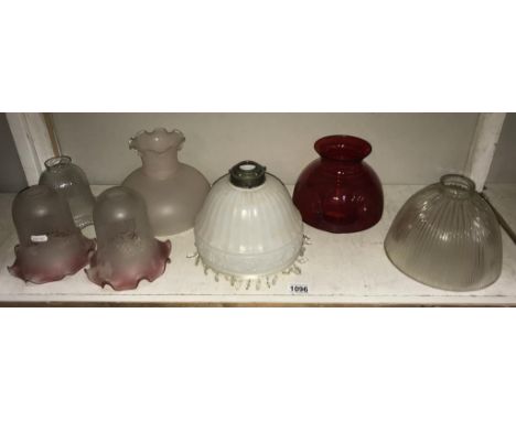 A selection of vintage glass lamp shades (holophane chipped)