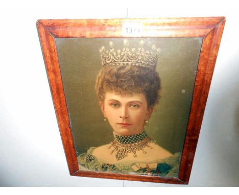 A 19th century print of Queen Mary in maple frame