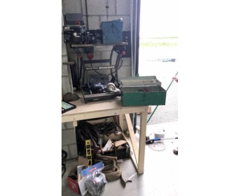 A fantastic mix of tools including Workmate etc.(2 shelves)