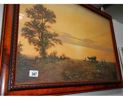 A large framed and glazed farming print.
