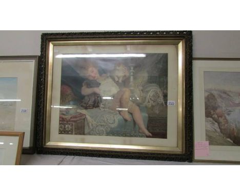 A good old framed and glazed late Victorian Pear's print of a girl with a dog and cat, image 59 x 44 cm, frame 85 x 70 cm.
