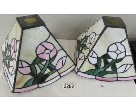 Two Tiffany style lamp shades. ****Condition report**** Dimensions are 20cm x 20cm x 15.5cm