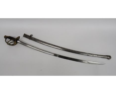 French/Continental 1822 Pattern Cavalry Sword36 1/4 inch, single edged, slightly curved blade. Large fuller and small rear fu