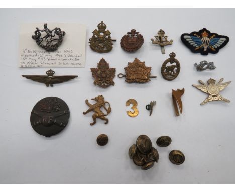 Selection of Various Commonwealth and Foreign Badgesincluding KC darkened 2nd Canadian Battalion Pioneers (1 lug absent) ... 