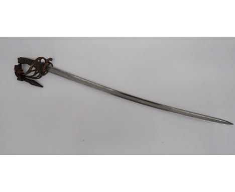 Unusual 1822 Pattern Infantry Officer’s Sword33 inch, single edged, slightly curved, pipe back blade.  Etched stand of arms a