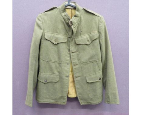 American WW1 Other Ranks Tunickhaki, woollen, single breasted, high collar tunic.  Patch chest and lower pockets, all with bu