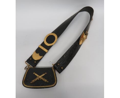 Continental Artillery Shoulder Pouch and Cross Strapblack leather, rectangular pouch with side brass panels.  Full front flap
