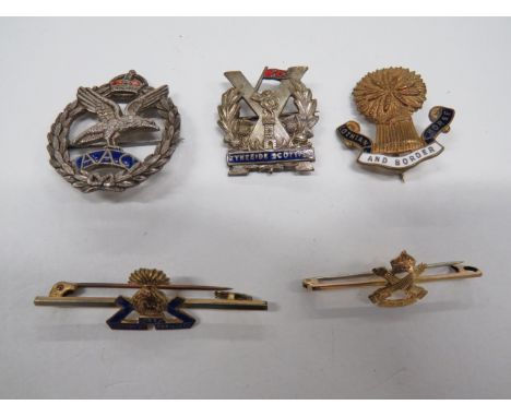 Small Selection of Lapel Badgesincluding KC gold, Machine Gun Corps brooch example ... KC sterling silver and enamel Army Air