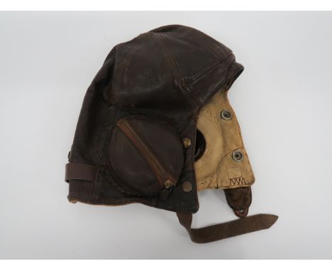 WW2 1939 “Battle of Britain” Period B Type Flying Helmetbrown chrome, multi panel helmet. Rear adjustment strap and chinstrap