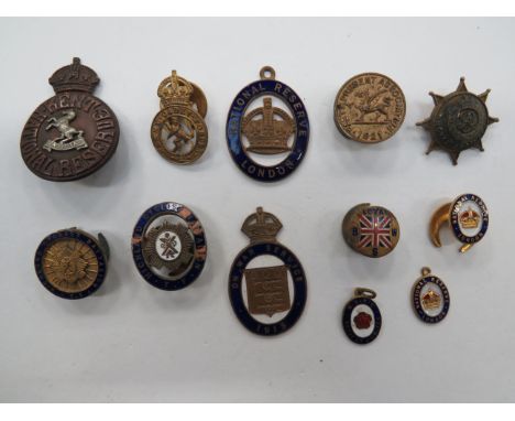 Small Selection of Military Lapel Badgesincluding white metal and enamel Highland Cyclist Battalion TF (some enamel damage) .