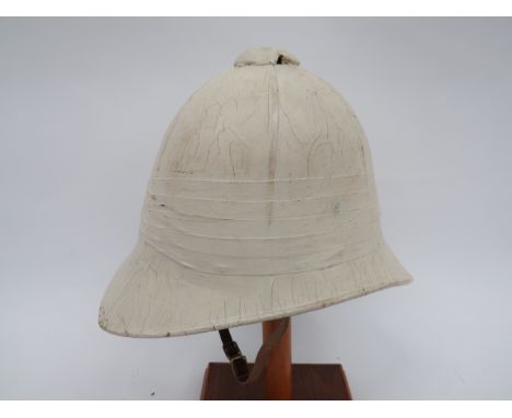 19th Century Style British Musician’s Foreign Service Helmetwhite linen, six panel high crown.  Pointed front peak and rounde