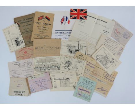 WW1 Baden-Baden Internment Paperworkall relating to Morton Nicholson.  Including pencil drawn cartoon dated 1914 ... Various 