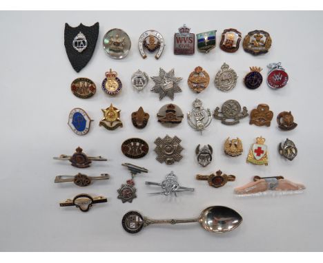 Selection of Various Lapel Badges Including Regimental including KC brass and enamel Royal Tank Reg ... KC white metal RAC ..