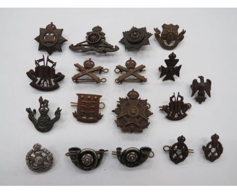 Selection of Officer Badgescap badges include bronzed Cheshire Reg (blades) ... KC bronzed Border Reg (lugs) ... KC bronzed D