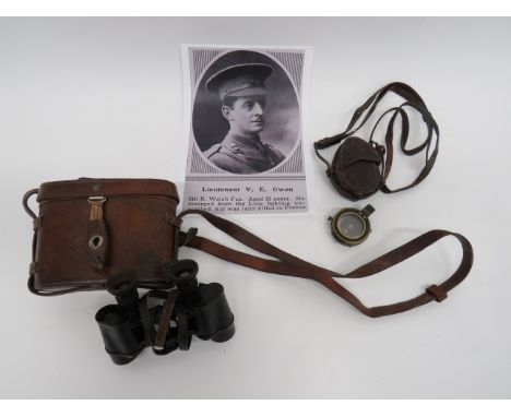 WW1 Officer Casualty Binocularspair of Carl Zeiss 1915 dated, No 3 MKI binoculars, complete in leather case marked “Case No 3