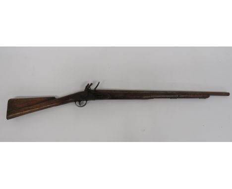 19th Century English Trade Flintlock Musket22 bore, 29 1/2 inch, shortened barrel.  Lock plate stamped “London”.  Ring neck f