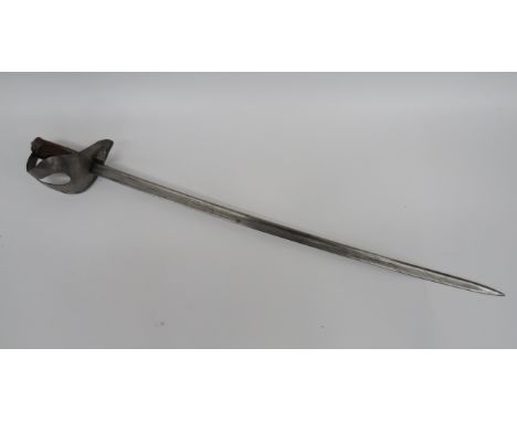 Italian M1841 Cavalry Sword35 3/4 inch, single edged, pipe back blade.  The forte with small Armoury stamp.  Steel guard with