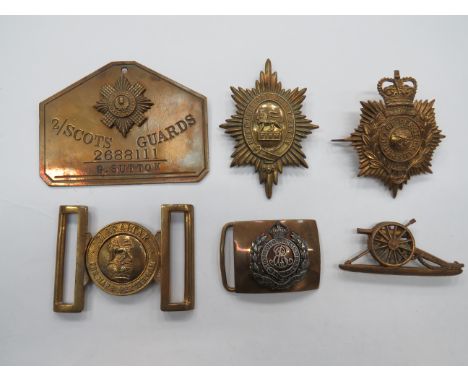 Small Selection of Various Itemsconsisting KC ERVII Royal Engineers Officer’s belt buckle ... QC brass OR’s Royal Marines bel