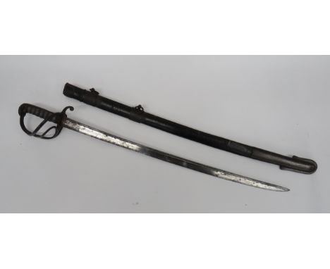 1821 Pattern Cavalry Sword28 3/4 inch, single edged, pipe back blade.  Steel three bar guard.  Steel stepped pommel and plain