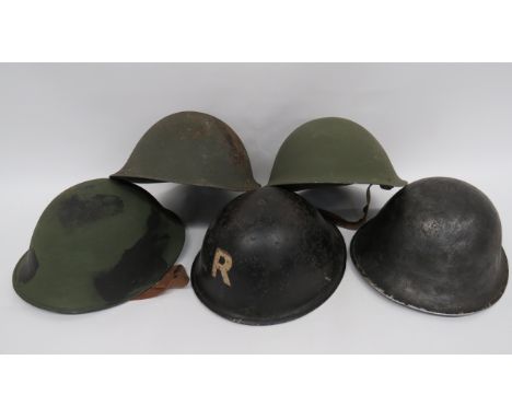 Five Various MK3/MK4 British Steel Helmetsconsisting black painted example with “R” to the front and rear.  Black treated lin