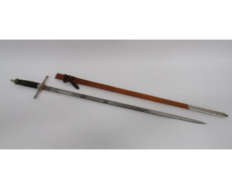 Scottish Undress A &amp; SH Broadsword33 inch, double edged, wide blade.  Double central fullers.  Etched thistle and foliage